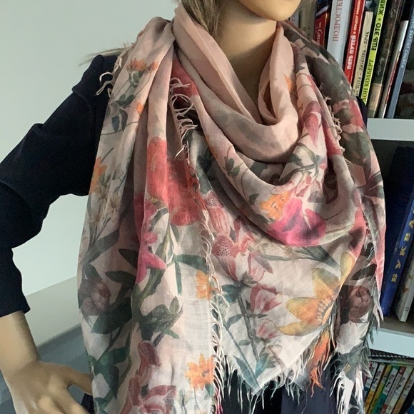 Floral pink wrap scarf blanket‎ romantic bohemian lightweight oversized - Picture 2 of 8